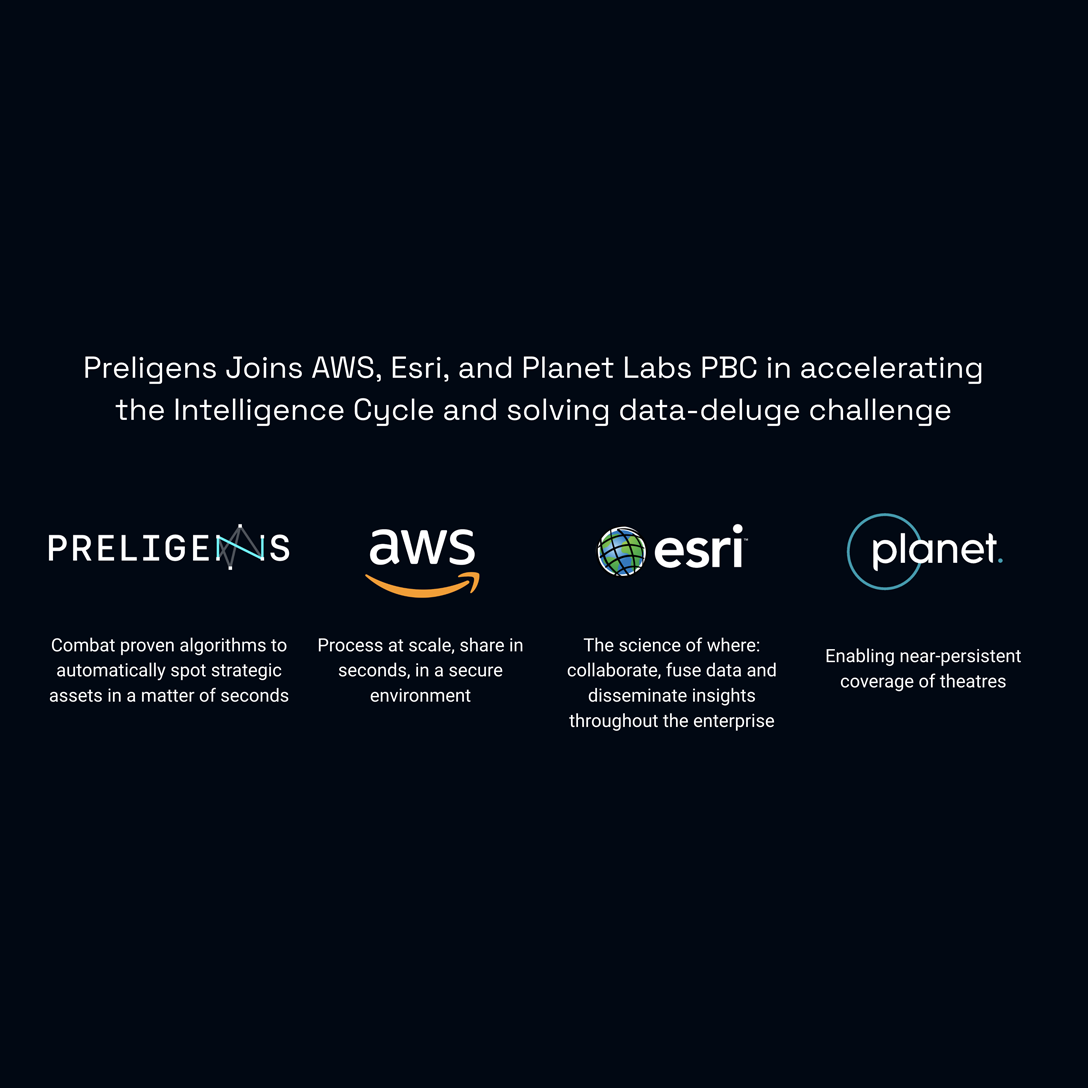 Preligens annonce sa volonté commune avec AWS, Esri et Planet Labs PBC pour accélérer le cycle de l'intelligence et résoudre les problèmes liés à l'avalanche de données.